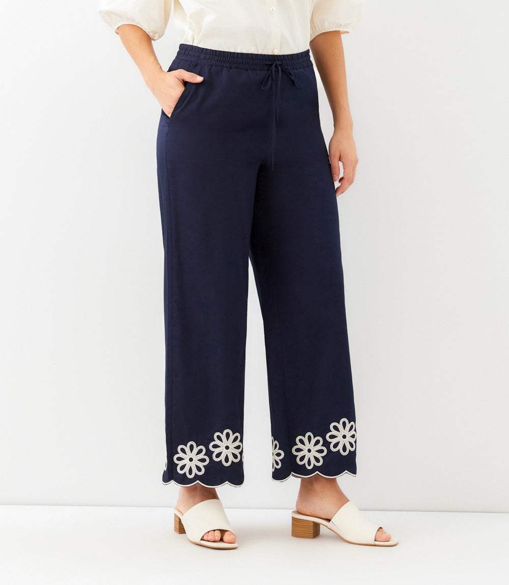 Petite Size Scallop Drawstring Pants