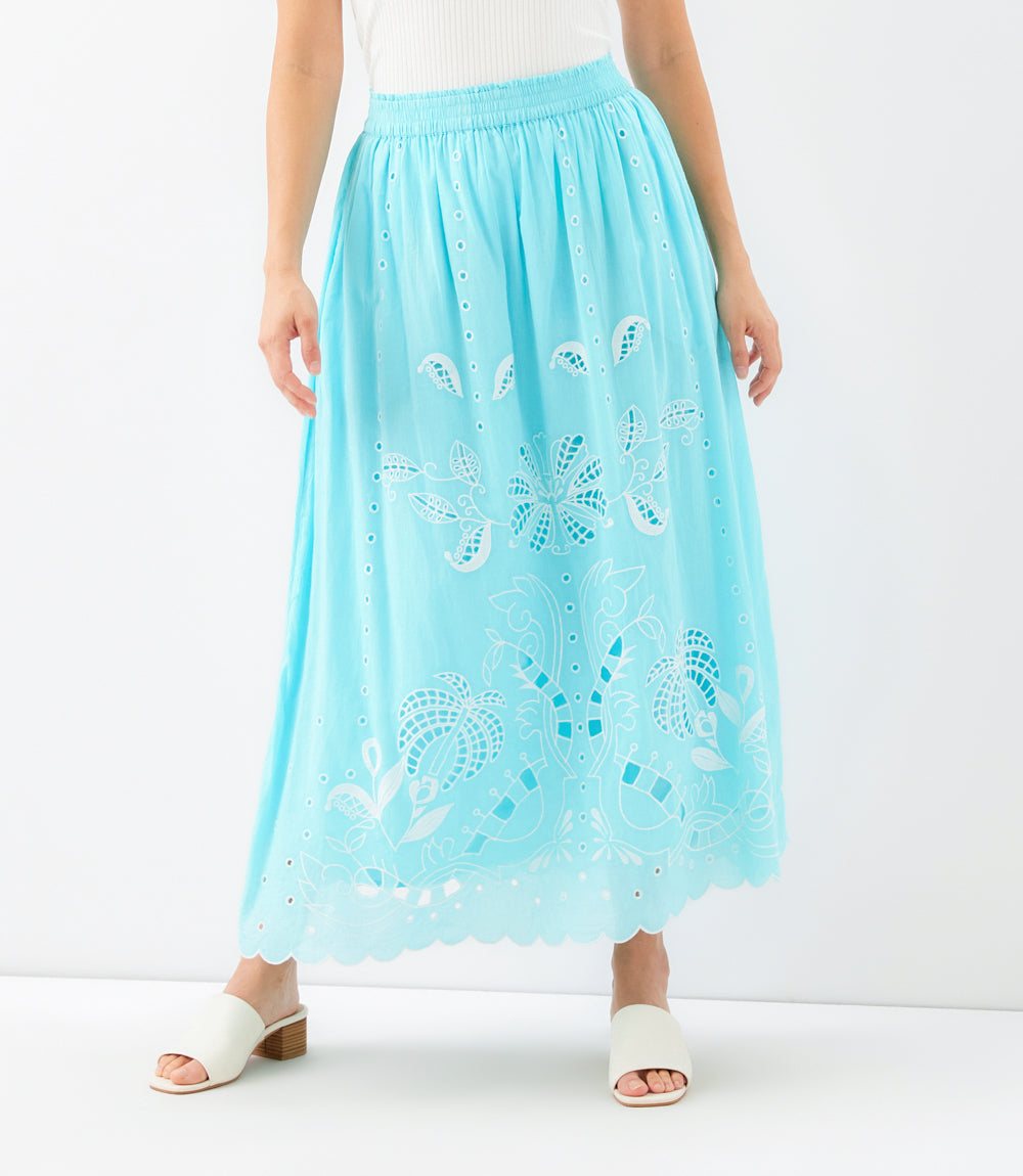 Cut-Out Embroidery Midi Skirt