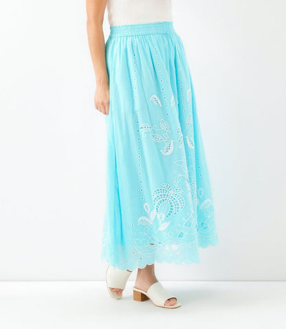 Cut-Out Embroidery Midi Skirt
