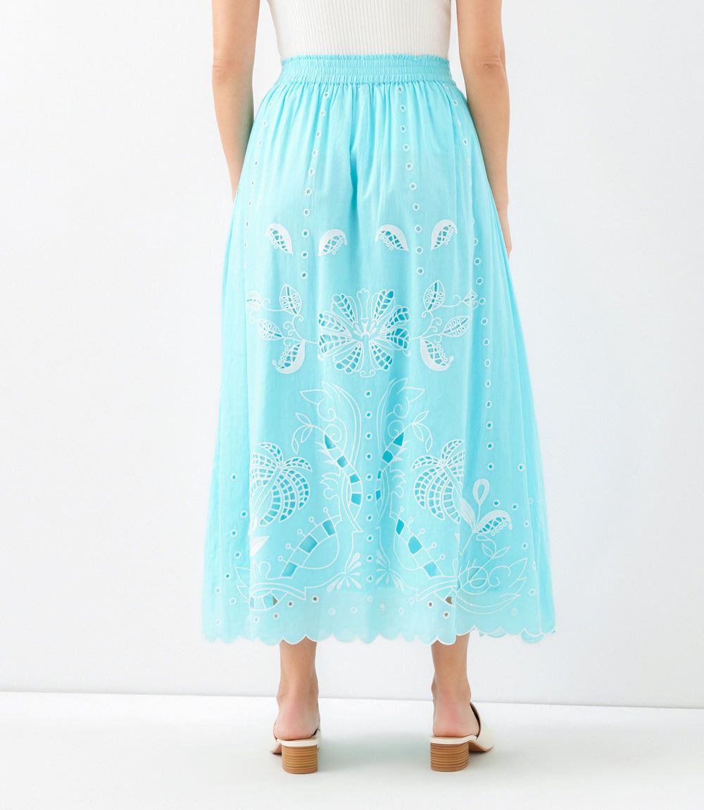 Cut-Out Embroidery Midi Skirt