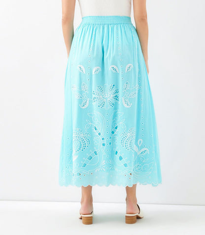 Cut-Out Embroidery Midi Skirt