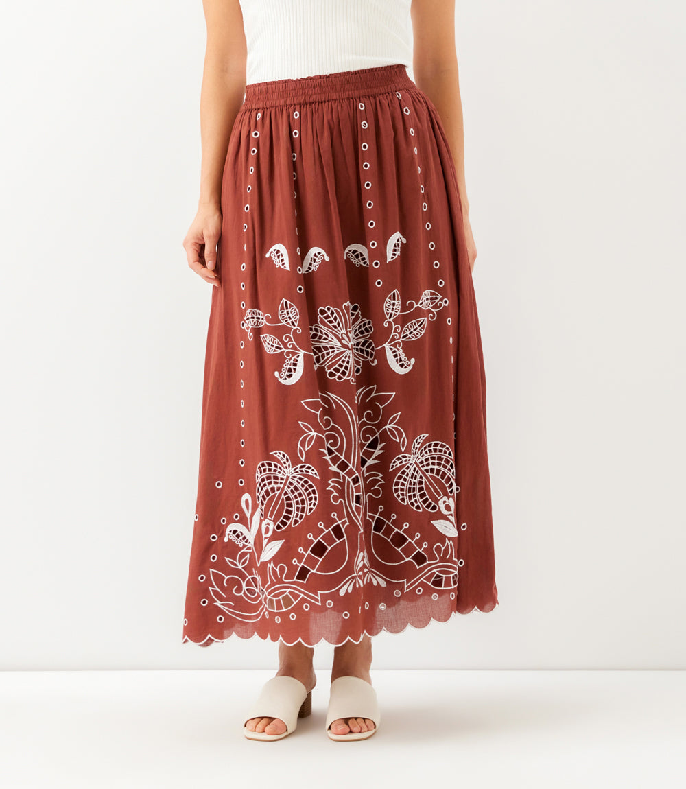 Petite Size Cut-Out Embroidery Midi Skirt