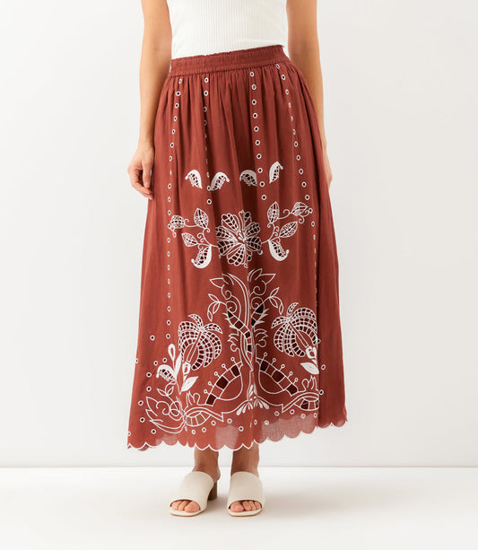 Petite Size Cut-Out Embroidery Midi Skirt
