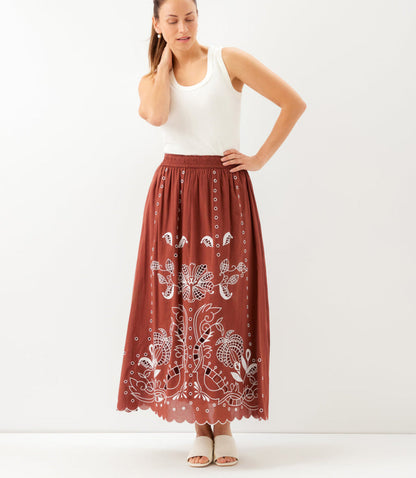 Petite Size Cut-Out Embroidery Midi Skirt