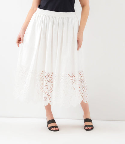 Plus Size Cutout Embroidery Midi Skirt