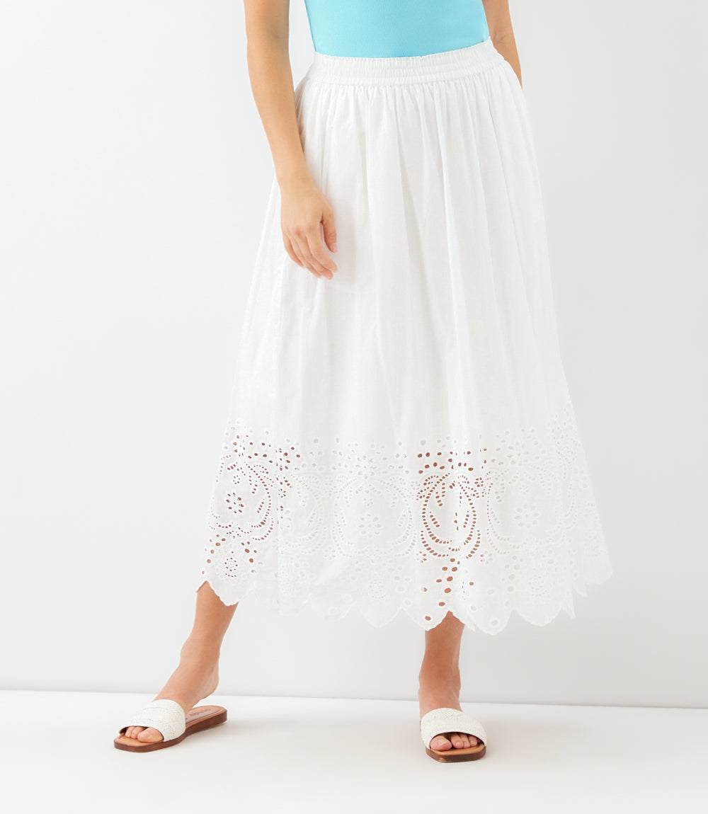 Cut-Out Embroidery Midi Skirt