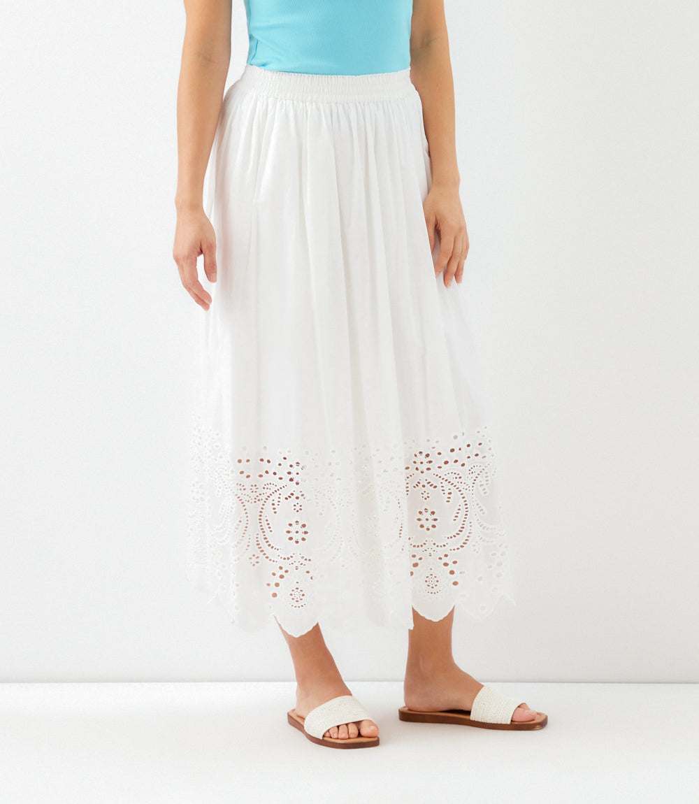 Cut-Out Embroidery Midi Skirt