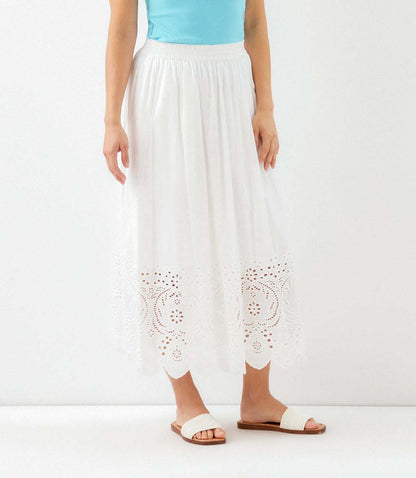 Cut-Out Embroidery Midi Skirt