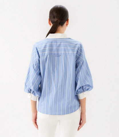 Stripe Lantern Sleeve Button-Up Shirt
