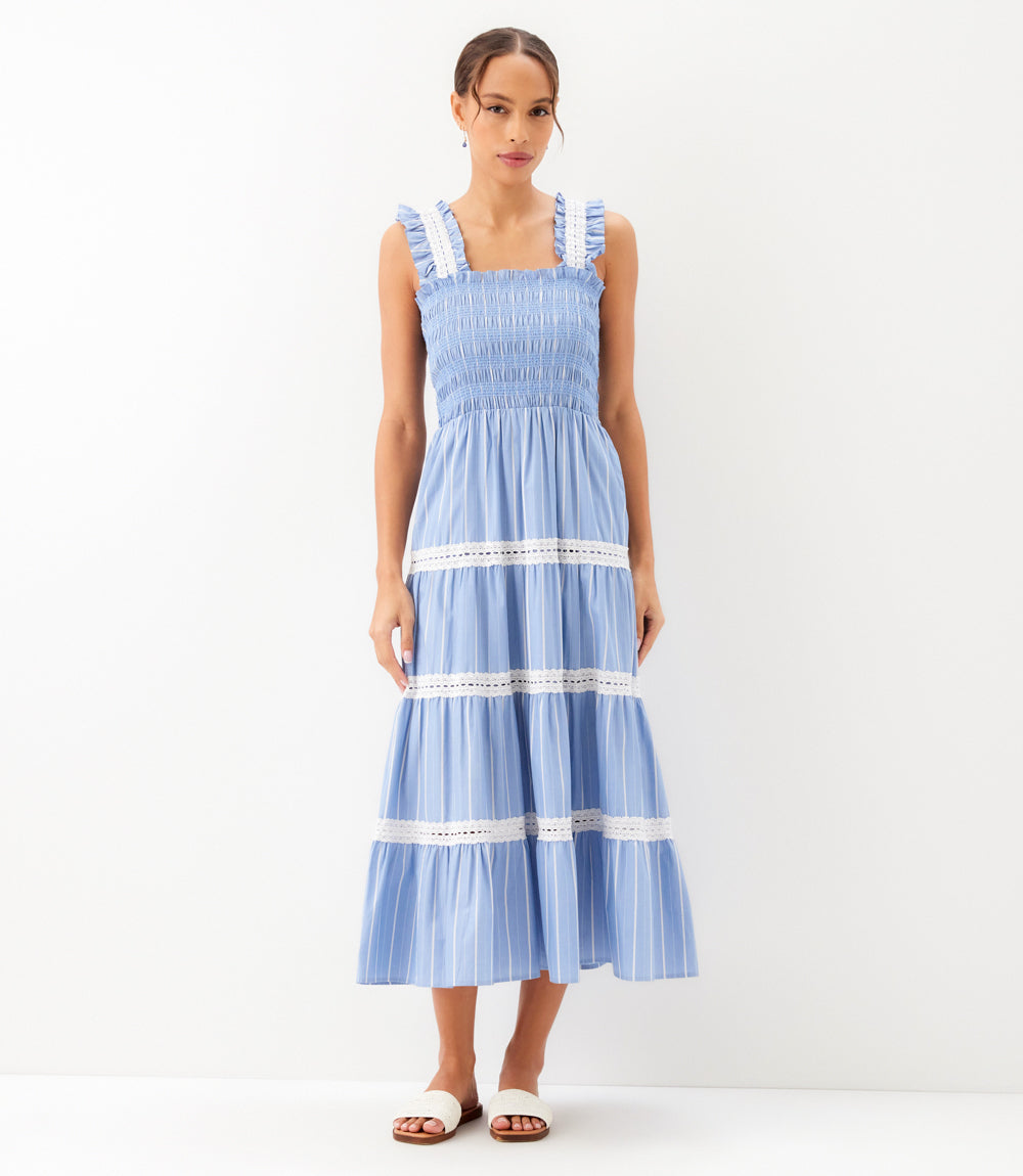 Stripe Sleeveless Tiered Midi Dress