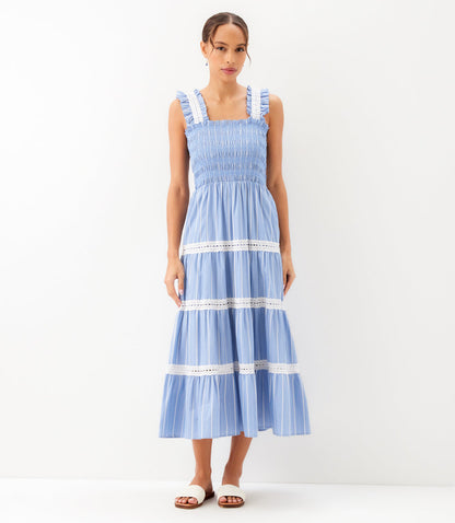 Stripe Sleeveless Tiered Midi Dress