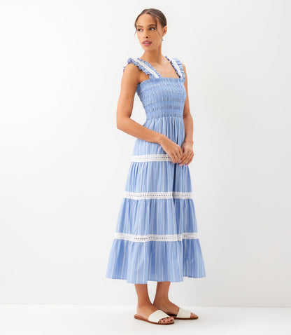 Stripe Sleeveless Tiered Midi Dress