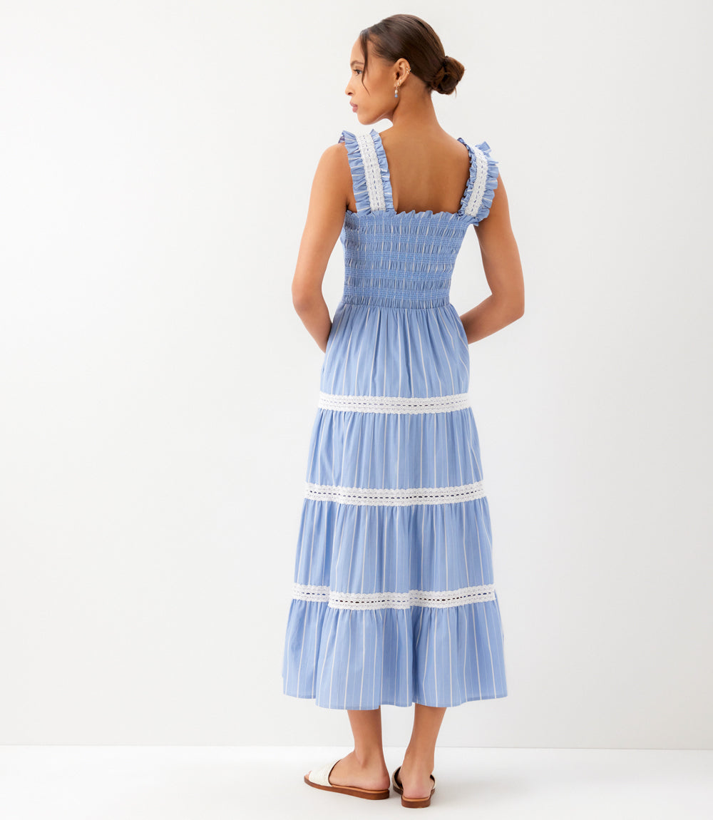 Stripe Sleeveless Tiered Midi Dress