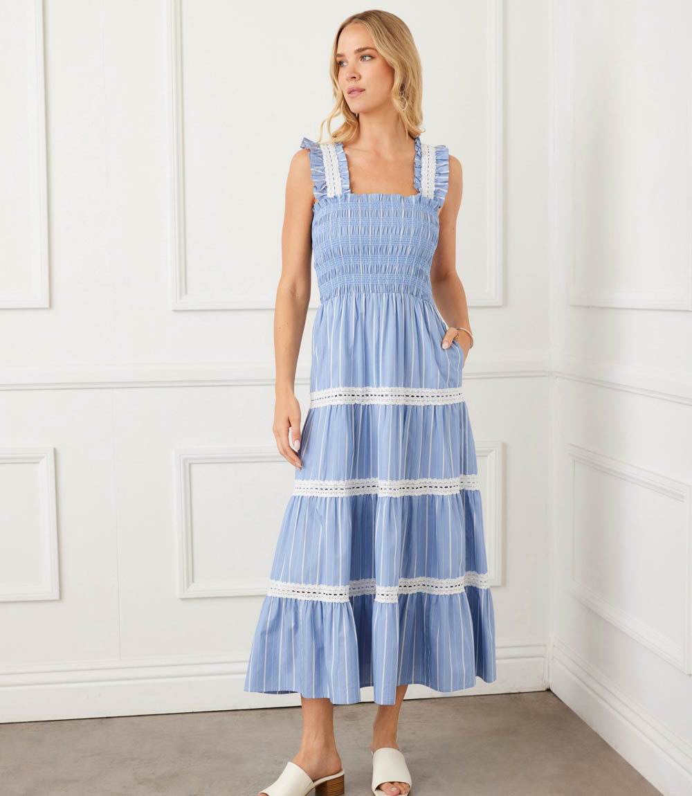 Stripe Sleeveless Tiered Midi Dress