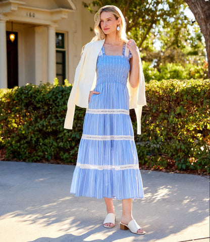 Stripe Sleeveless Tiered Midi Dress