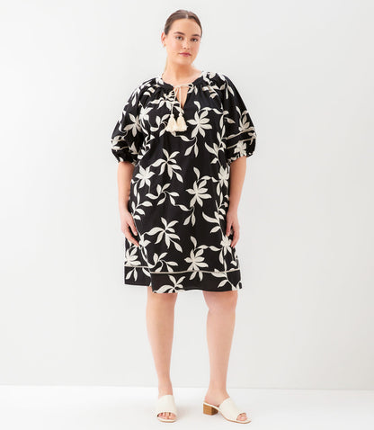 Plus Size Puff Sleeve Tassel Dress
