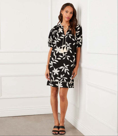 Petite Size Puff Sleeve Tassel Dress