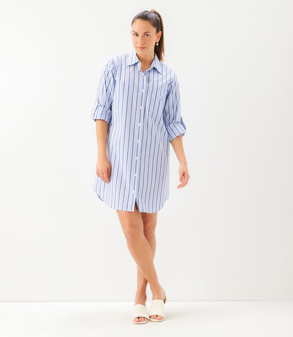 Stripe Roll Tab Shirtdress
