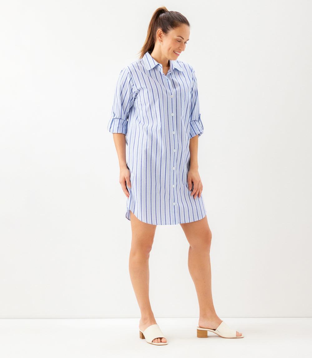 Stripe Roll Tab Shirtdress