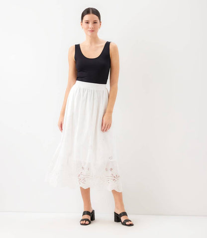 Cut-Out Embroidery Midi Skirt