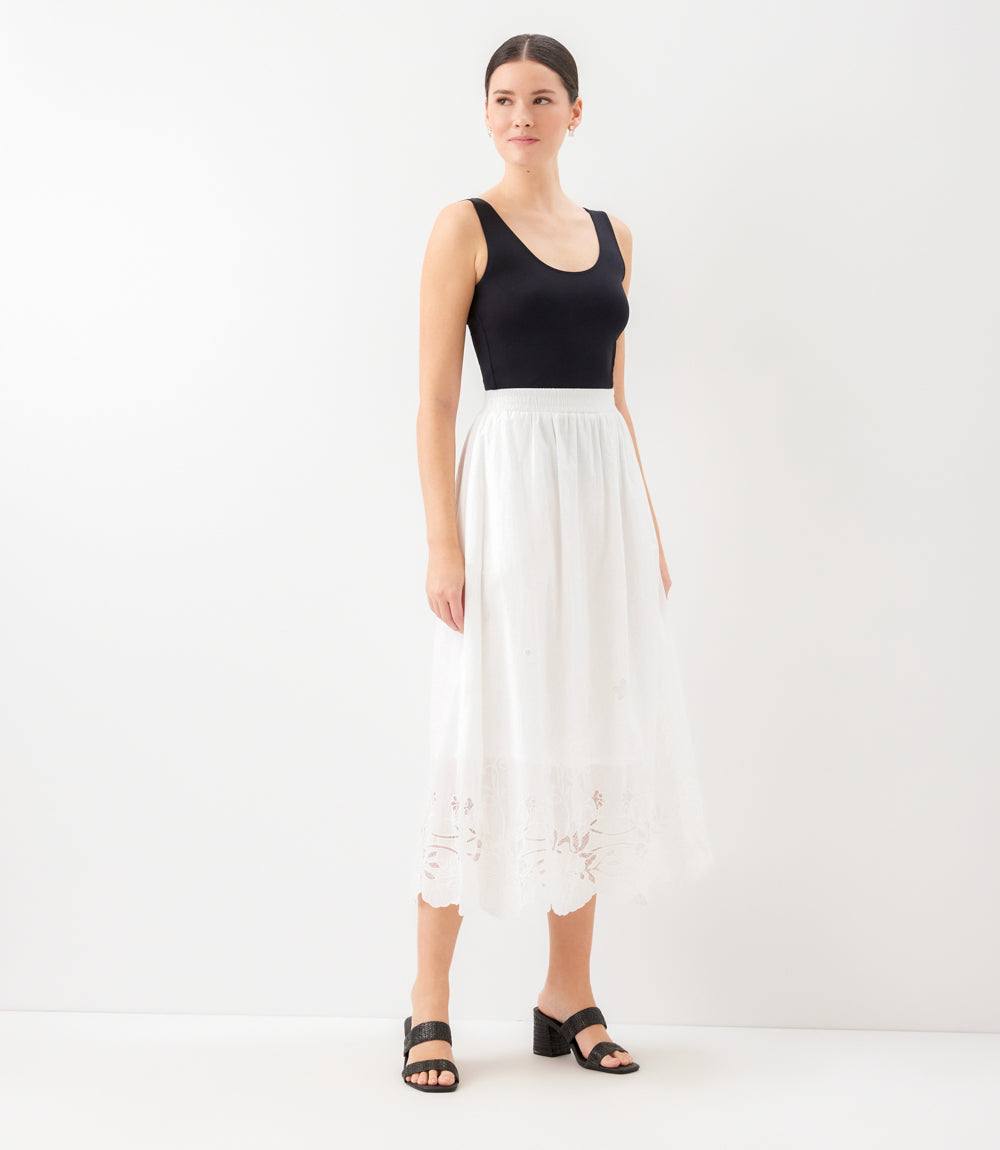 Cut-Out Embroidery Midi Skirt