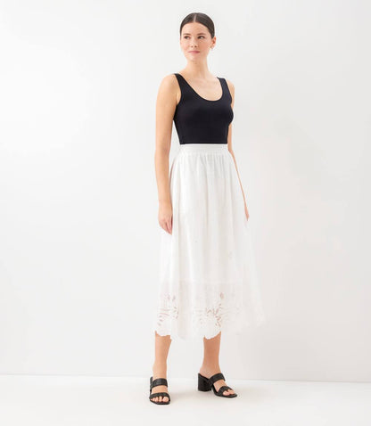Cut-Out Embroidery Midi Skirt