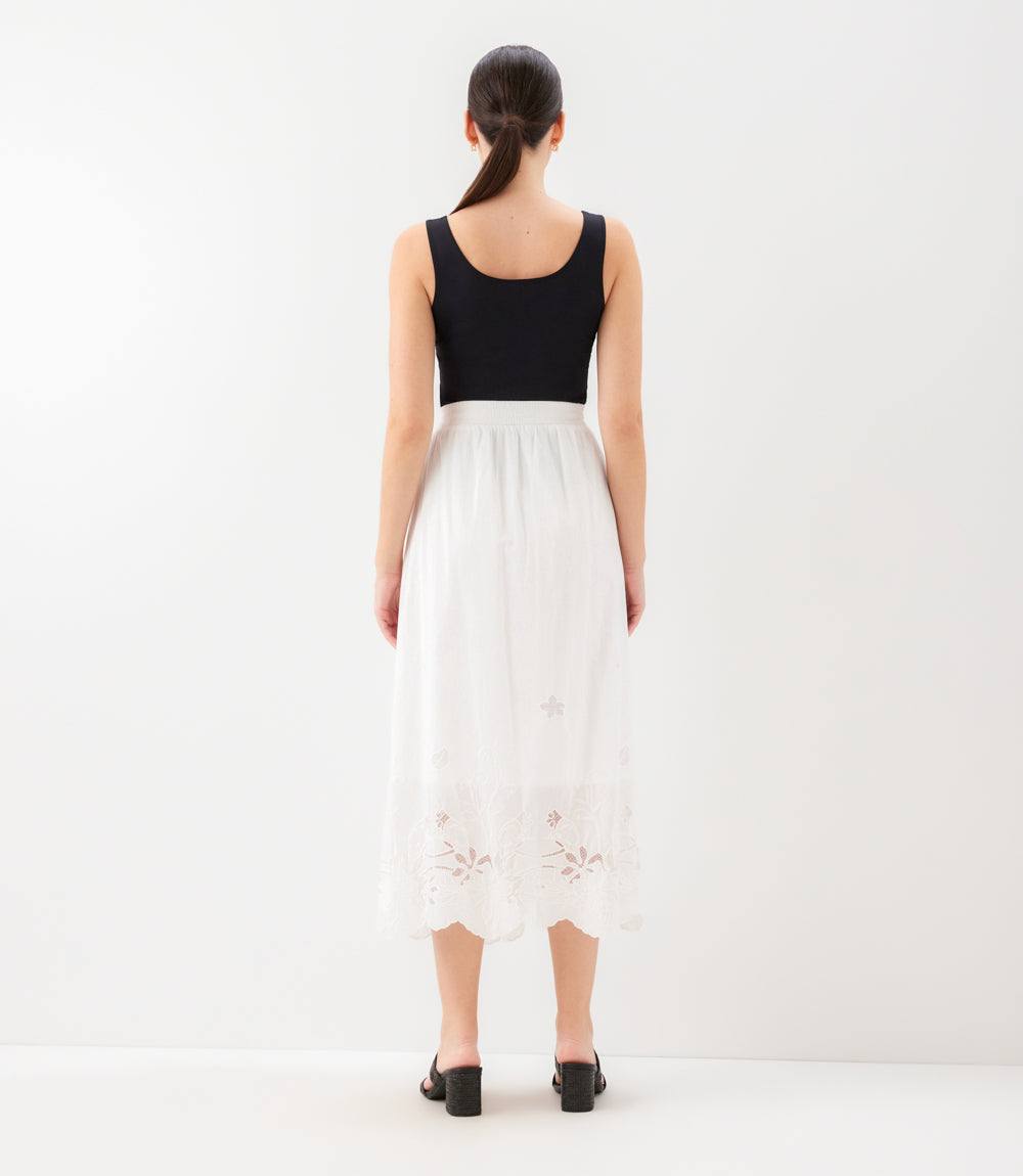 Cut-Out Embroidery Midi Skirt