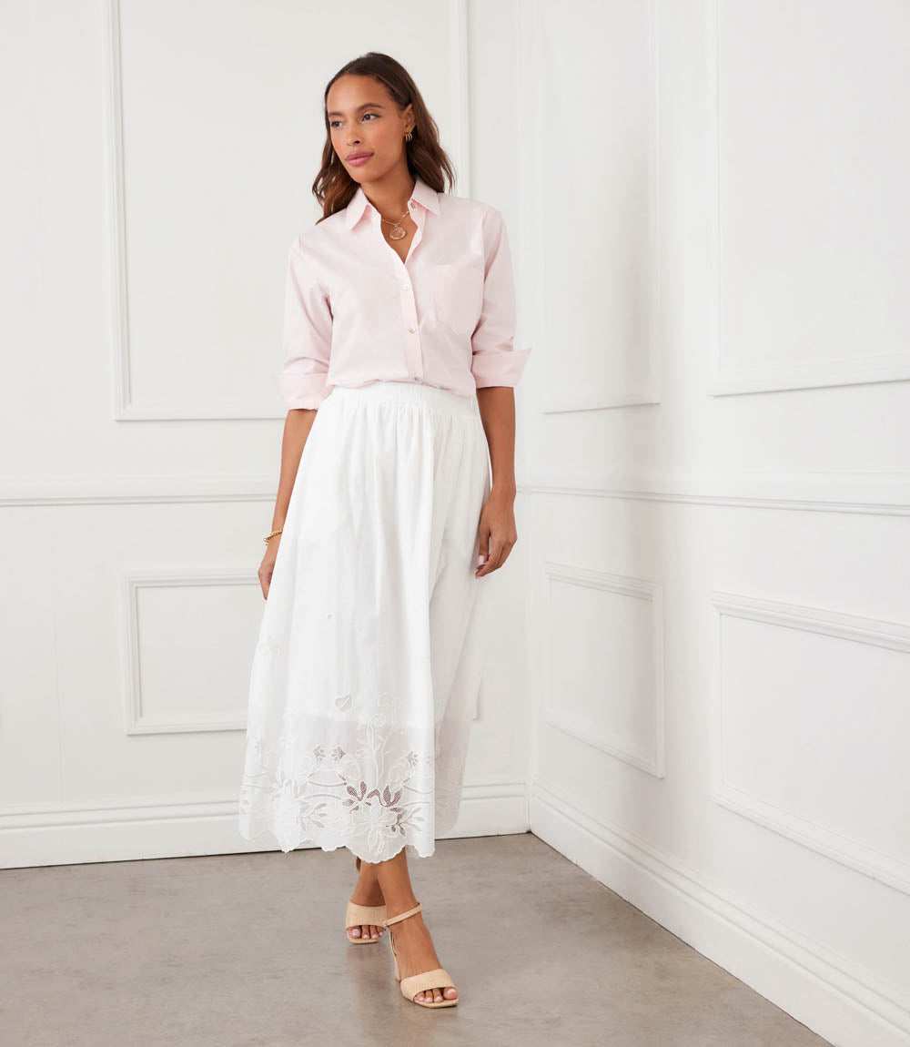 Cut-Out Embroidery Midi Skirt