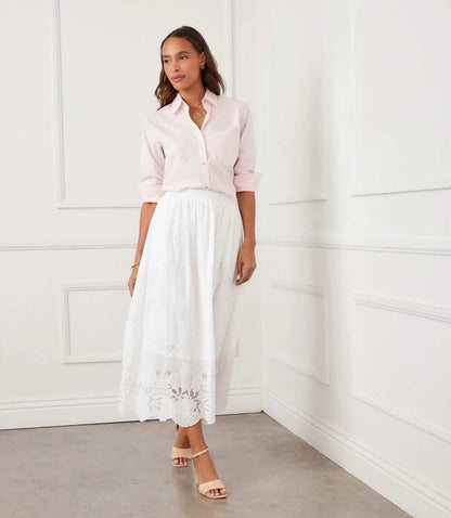 Cut-Out Embroidery Midi Skirt