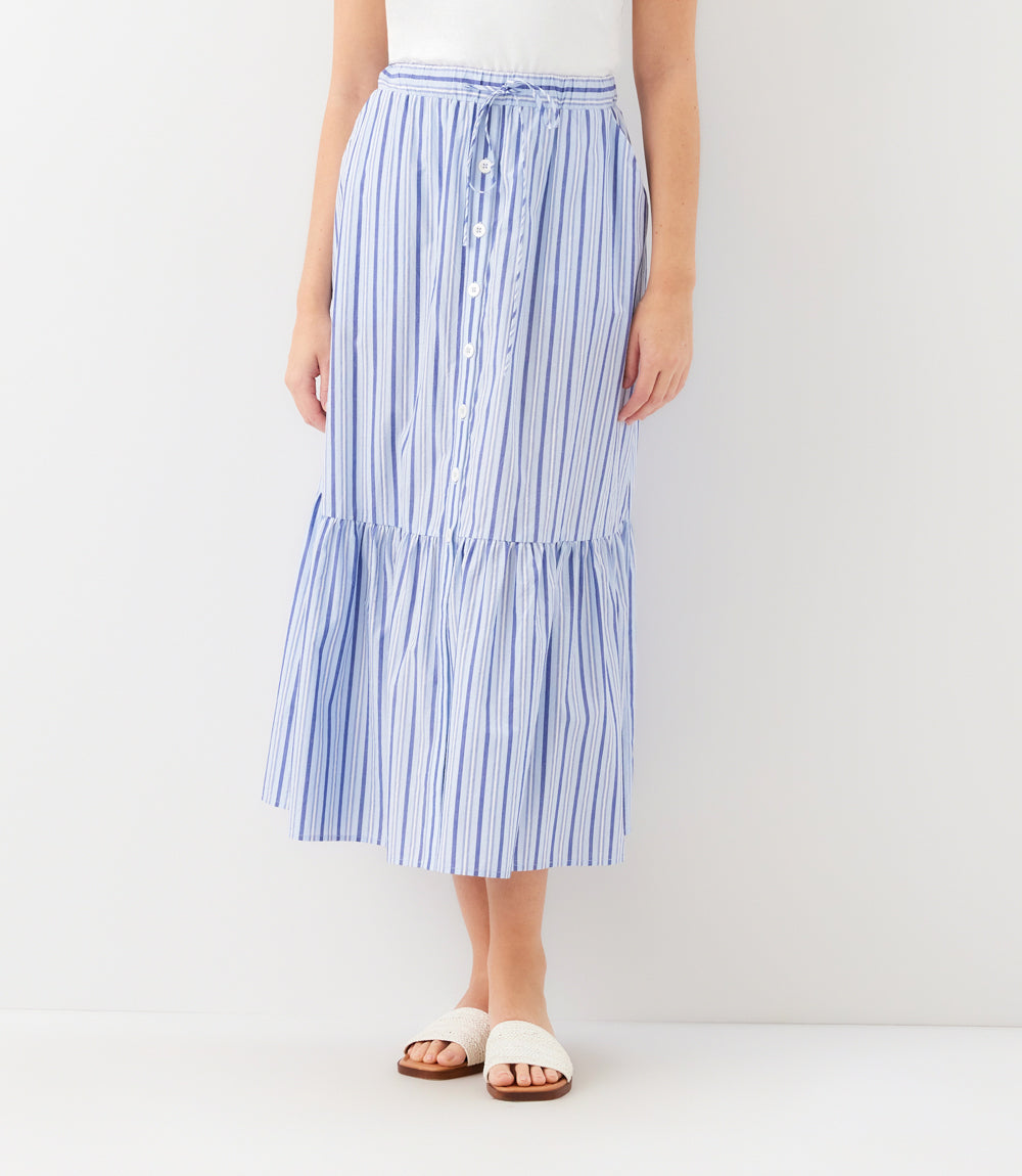 Striped Tiered Midi Skirt