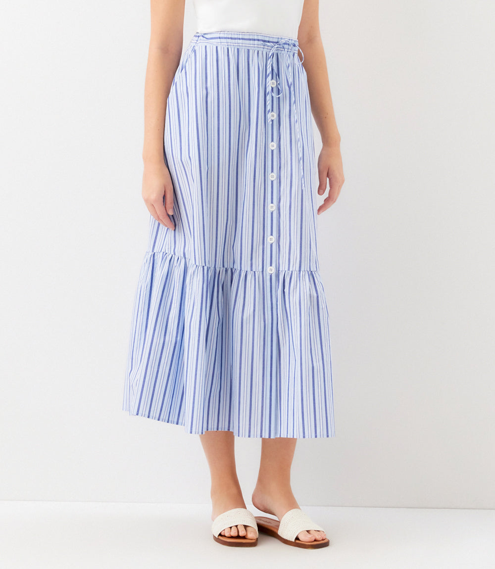Striped Tiered Midi Skirt