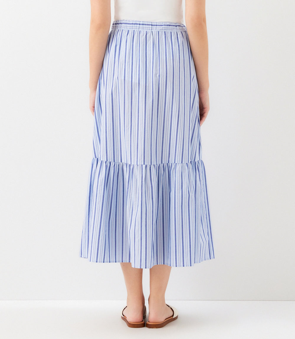 Striped Tiered Midi Skirt