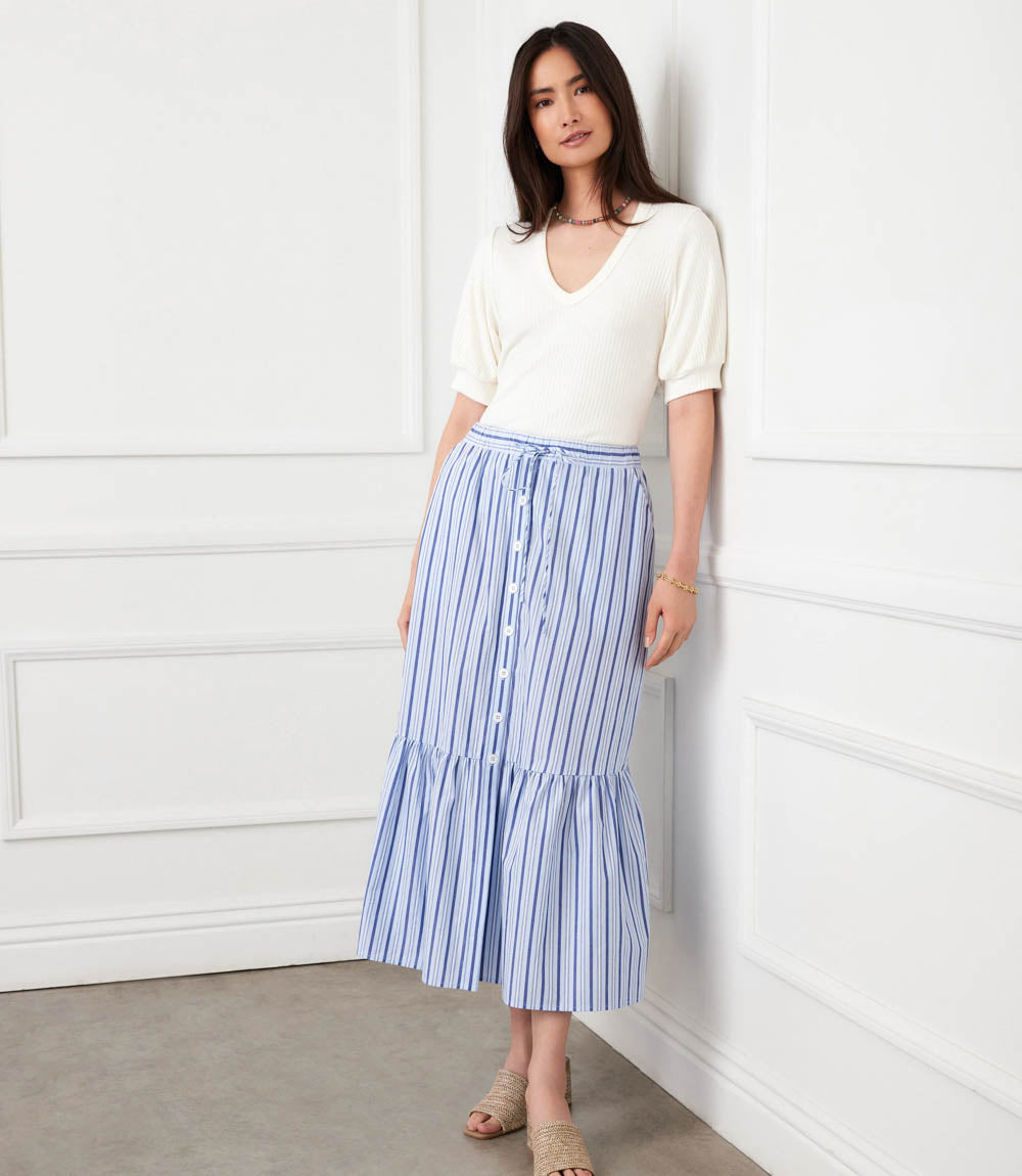 Striped Tiered Midi Skirt