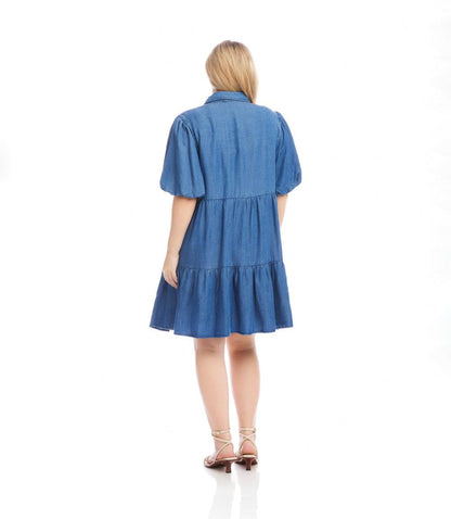 Plus Size Puff Sleeve Tiered Shirtdress