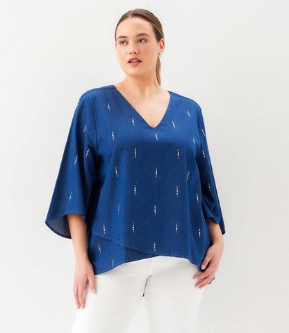 Plus Size Bracelet Sleeve Embellished Asymmetric Top