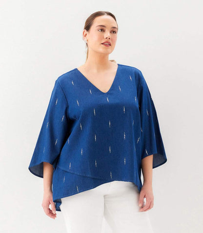 Plus Size Bracelet Sleeve Embellished Asymmetric Top
