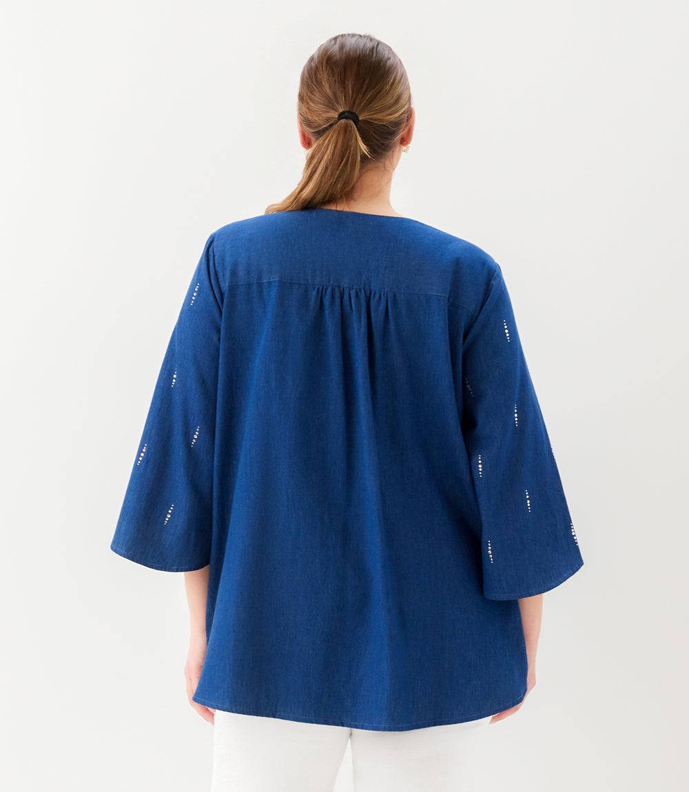 Plus Size Bracelet Sleeve Embellished Asymmetric Top