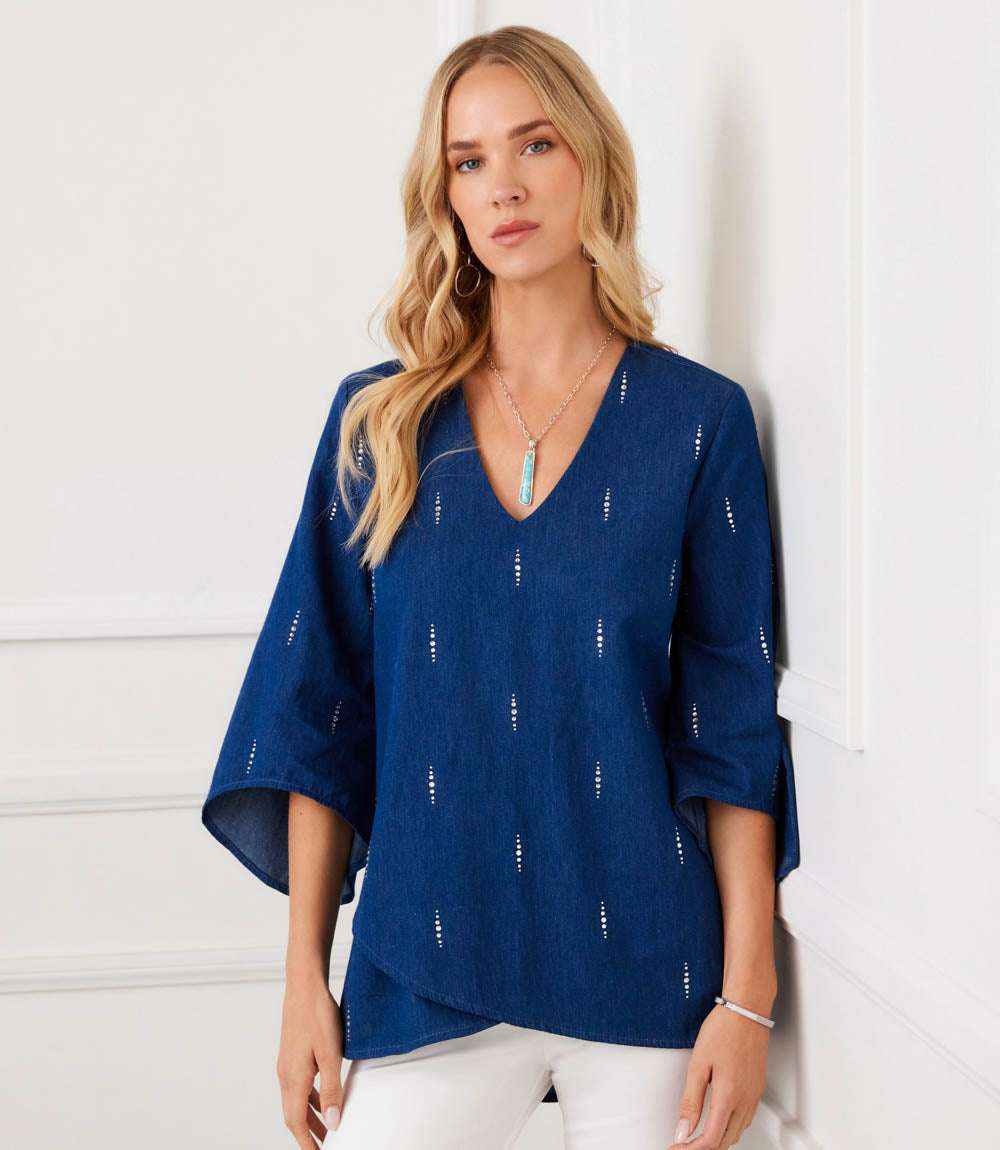 Petite Size Bracelet Sleeve Embellished Asymmetric Top