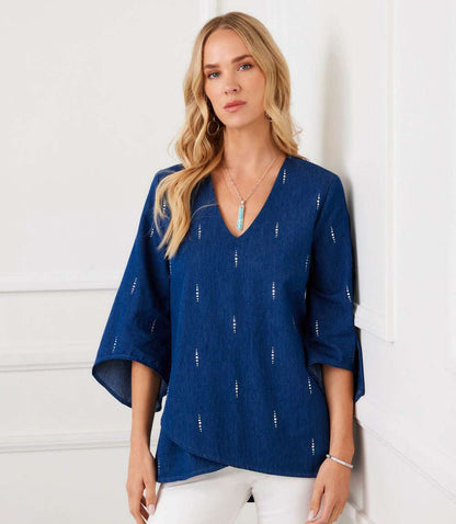 Petite Size Bracelet Sleeve Embellished Asymmetric Top