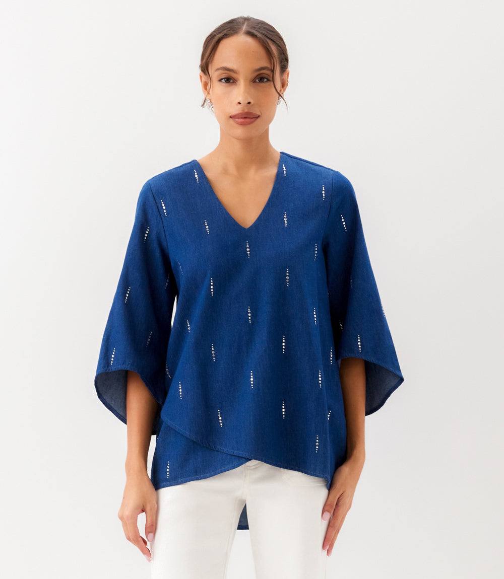 Bracelet Sleeve Embellished Asymmetric Top