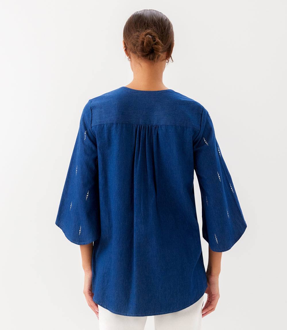 Petite Size Bracelet Sleeve Embellished Asymmetric Top
