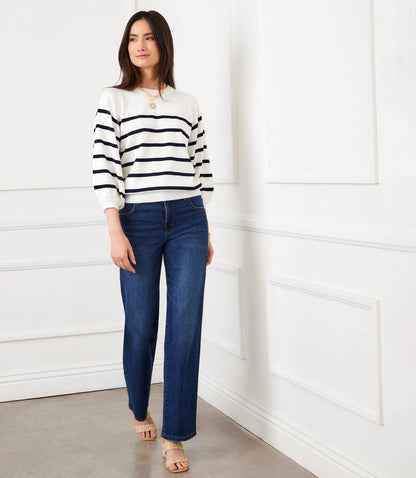 Stripe Puff Sleeve Raglan Sweater