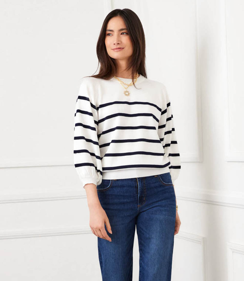 Stripe Puff Sleeve Raglan Sweater