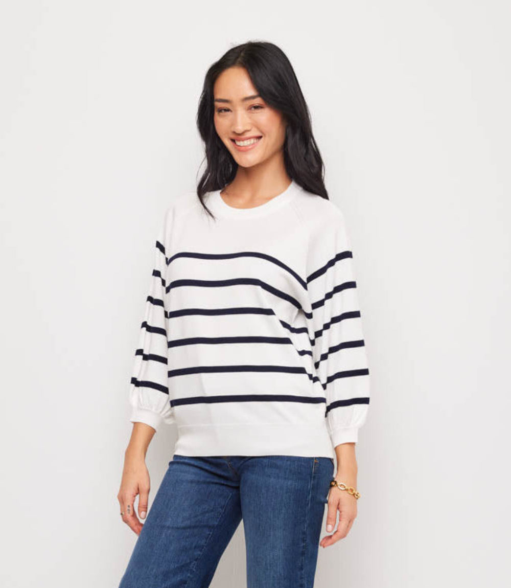 Stripe Puff Sleeve Raglan Sweater
