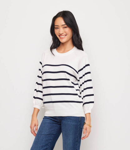 Stripe Puff Sleeve Raglan Sweater
