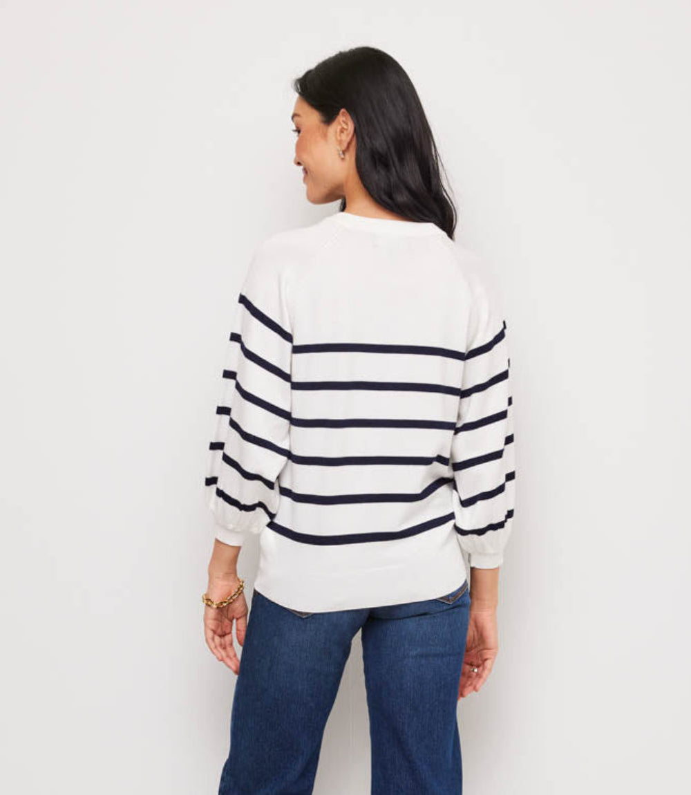 Stripe Puff Sleeve Raglan Sweater