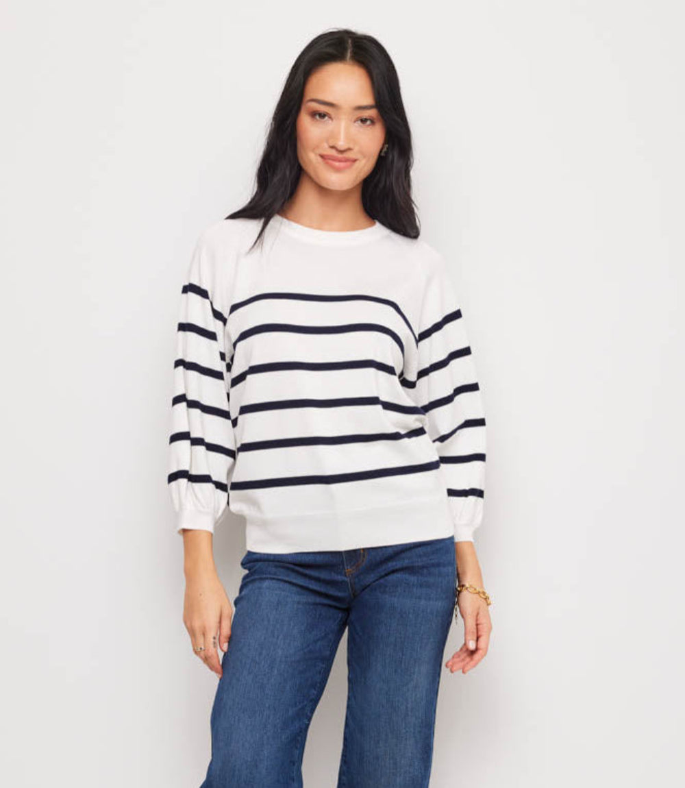 Stripe Puff Sleeve Raglan Sweater