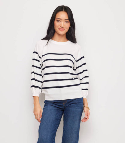 Stripe Puff Sleeve Raglan Sweater