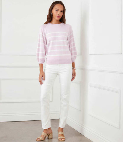 Stripe Puff Sleeve Raglan Sweater