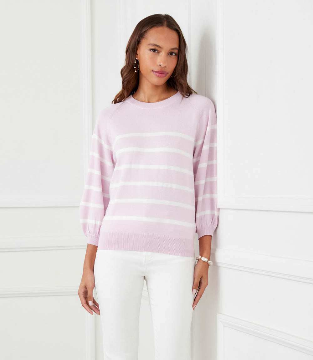 Stripe Puff Sleeve Raglan Sweater